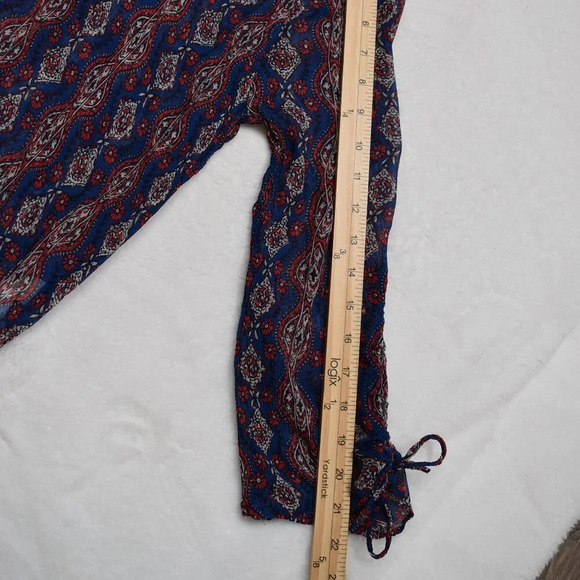 Lucky Brand Floral Crochet Peasant Blouse Sz M Crinkle Sheer Southwestern Boho - Picture 15 of 16